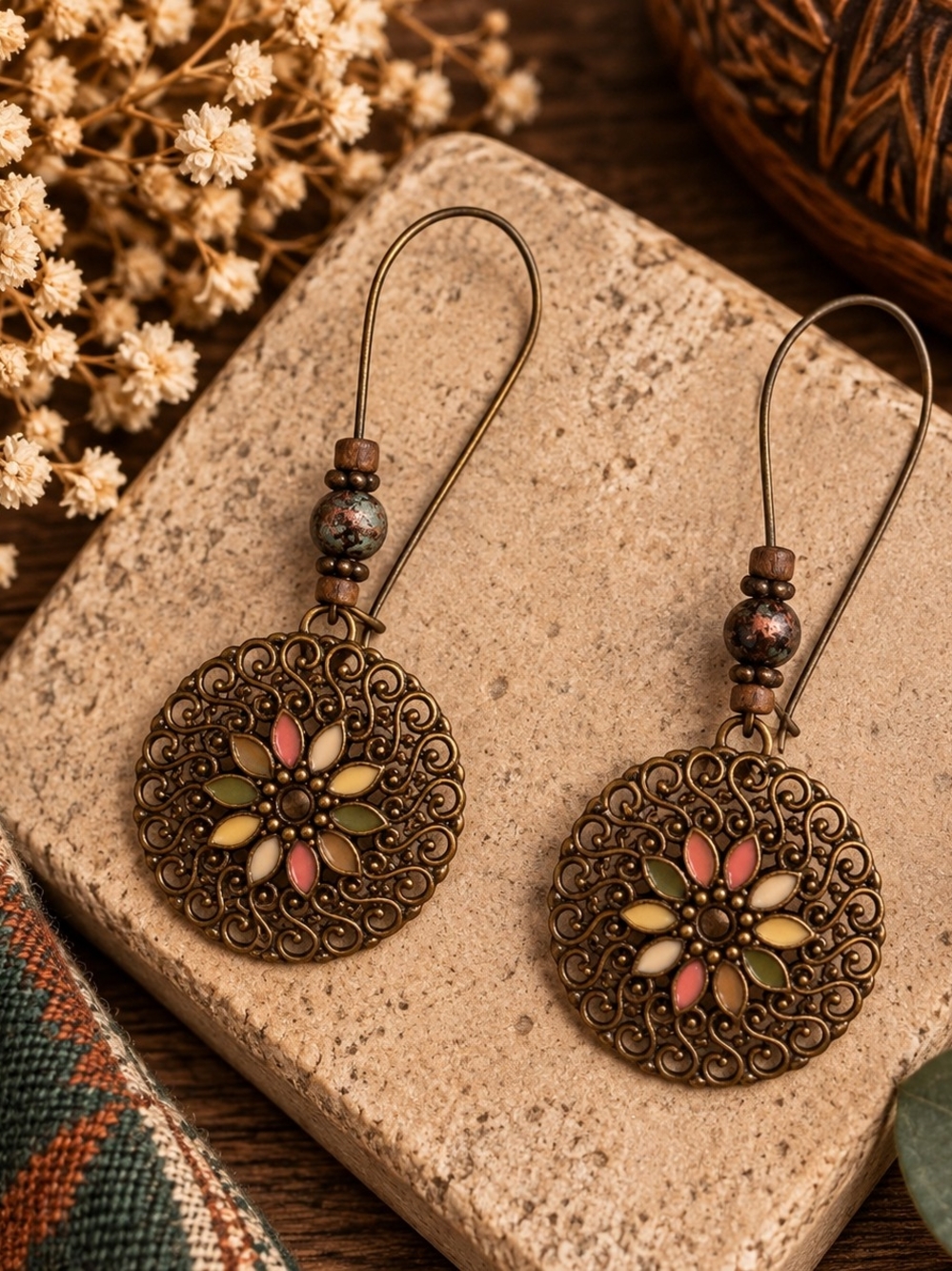 Bohemian Western Filigree Floral Drop Earrings in Multicolor New